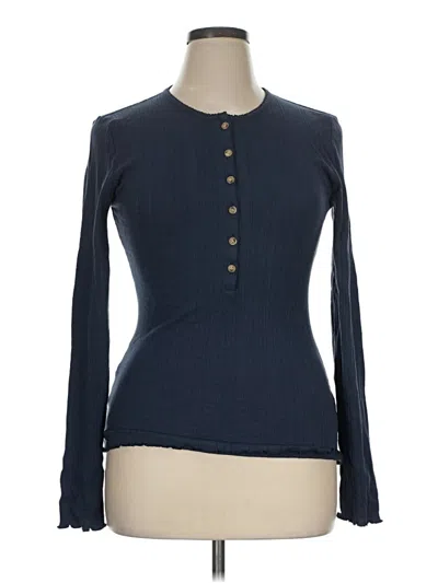 Pre-owned Faherty Long Sleeve Henley Shirt In Blue