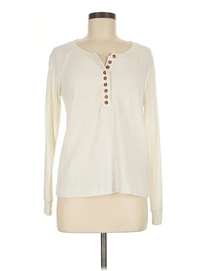 Pre-owned Faherty Long Sleeve Henley Shirt In White