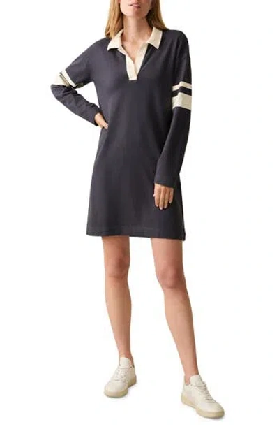 Faherty Long Sleeve Organic Cotton Polo Dress In Sea Storm