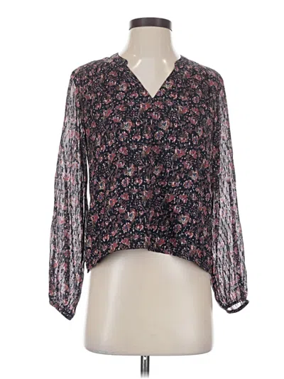 Pre-owned Faherty Long Sleeve Silk Top Blue Plunge Neckline Tops