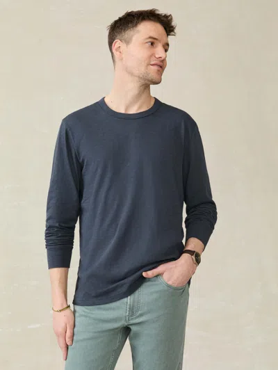 Faherty Long-sleeve Sunwashed Regenerative Cotton T-shirt In Dune Navy