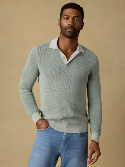 Faherty Long-sleeve Sunwashed Sweater Polo In Green