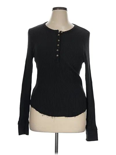 Pre-owned Faherty Long Sleeve Top Black Keyhole Neckline Tops