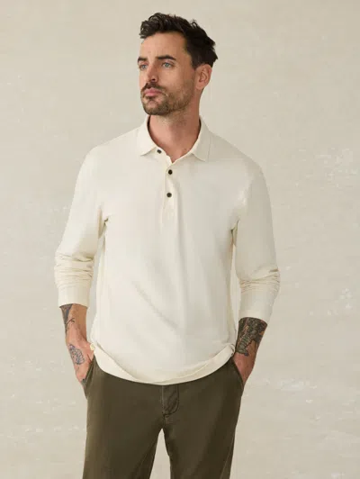 Faherty Long-sleeve Twill Knit Polo Shirt In Coastal Cream