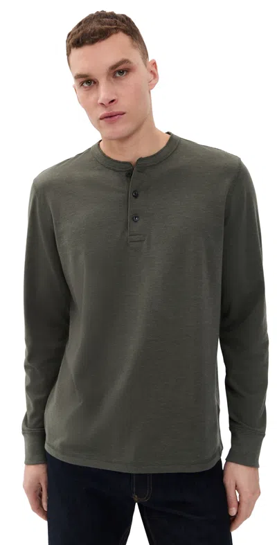 Faherty Long Sleeve Waffle Henley Night Rock In Green