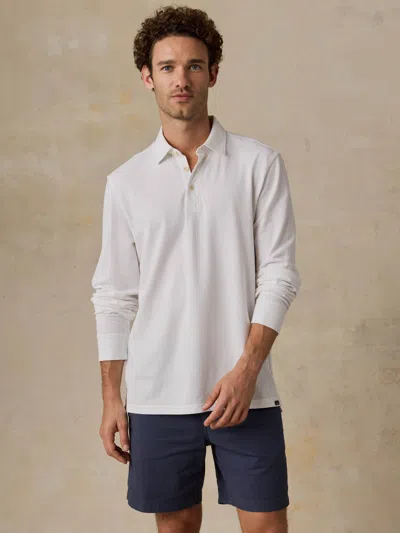 Faherty Long-sleeve Sunwashed Pique Polo Shirt In White