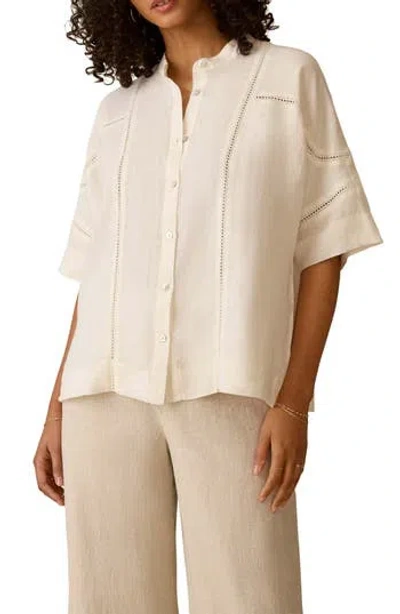 Faherty Luna Lattice Inset Linen Shirt In Neutral