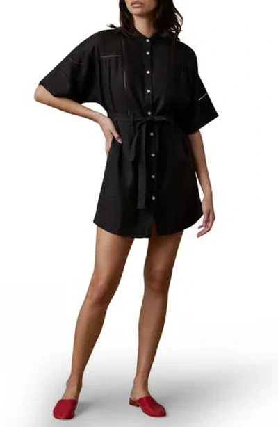 Faherty Luna Lattice Inset Linen Shirtdress In Black