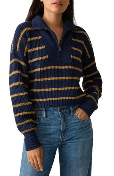 Faherty Mariner Stripe Quarter Zip Sweater In Blue