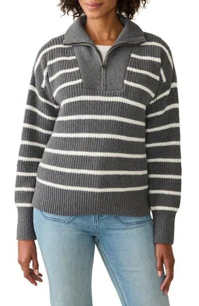 Faherty Mariner Stripe Quarter Zip Sweater In Moonstone Stripe
