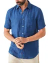Faherty Short-sleeve Linen Laguna Shirt In Indigo Basketweave