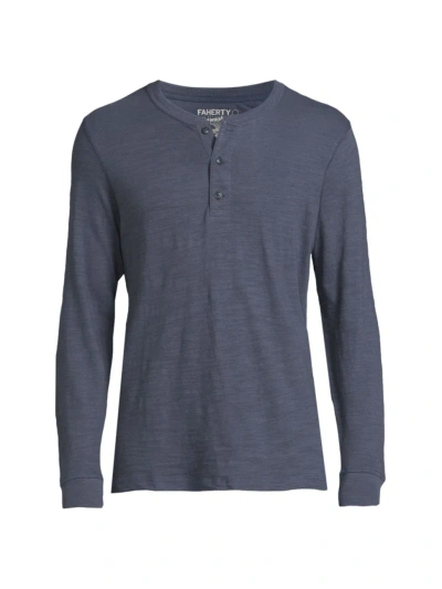 Faherty Men's Sunwashed Cotton Henley In Blue