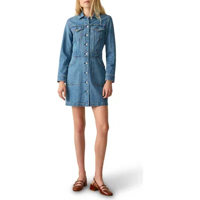 Faherty Michelle Long Sleeve Denim Mini Shirtdress In Blue