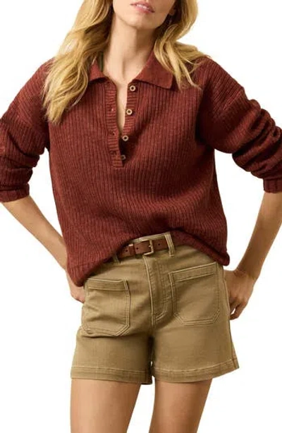 Faherty Miramar Linen & Organic Cotton Polo Sweater In Burgundy