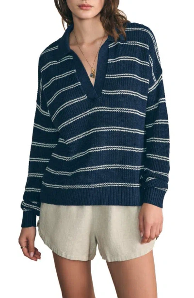 Faherty Miramar Linen & Organic Cotton Polo Sweater In Navy Mystic