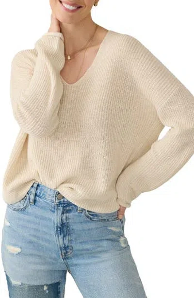 Faherty Miramar Linen & Organic Cotton V-neck Sweater In Sand