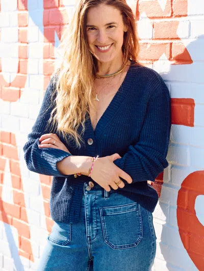 Faherty Miramar Linen Cardigan In Navy Blazer