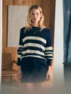 Faherty Miramar Linen Crew Sweater In Kadena Navy Stripe