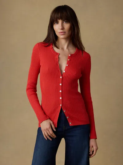 Faherty Miramar Linen Crewneck Cardigan In Red