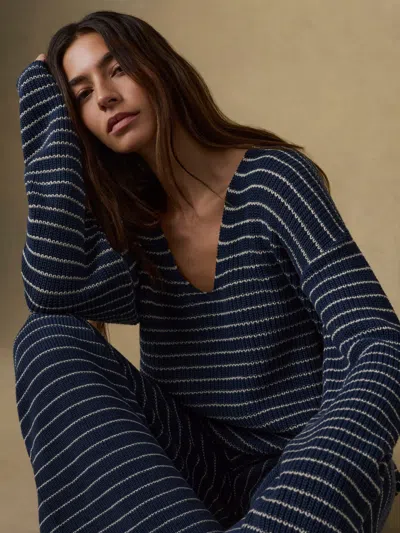 Faherty Miramar Linen Deep V-neck Sweater In Blue