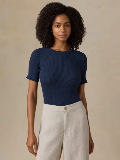 Faherty Miramar Linen Mini Rib T-shirt In Blue