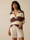 Faherty Miramar Linen Polo In Cocoa Rugby Stripe