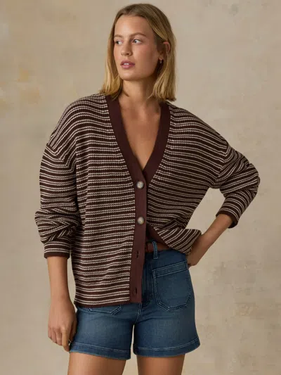 Faherty Miramar Linen Relaxed Cardigan In Brown