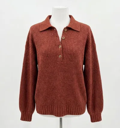 Faherty Miramar Linen Relaxed Polo Sweater In Smoked Paprika In Brown