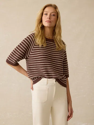 Faherty Miramar Linen Sweater Tee In Cocoa Sand Stripe