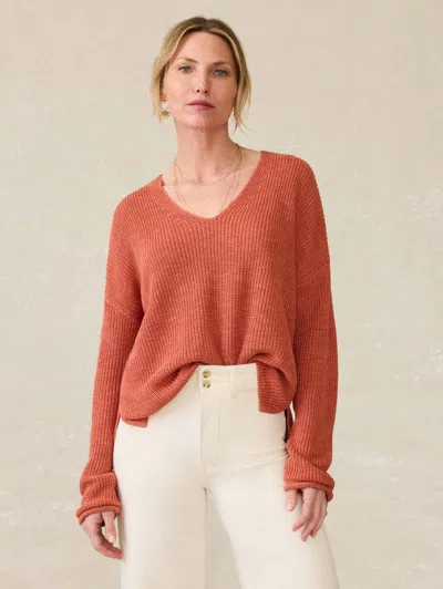 Faherty Miramar Linen V-neck Sweater In Red Rock