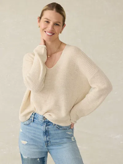 Faherty Miramar Linen V-neck Sweater In Summer Sand