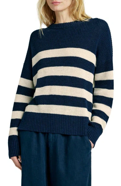 Faherty Miramar Linen Crew Sweater In Kadena Navy Stripe