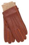 Faherty Mixed Media Leather Gloves In Brown