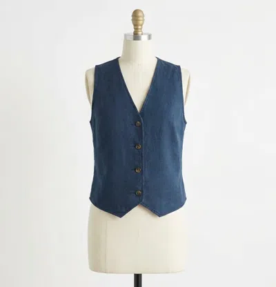 Faherty Monterey Linen Vest In After Midnight In Blue