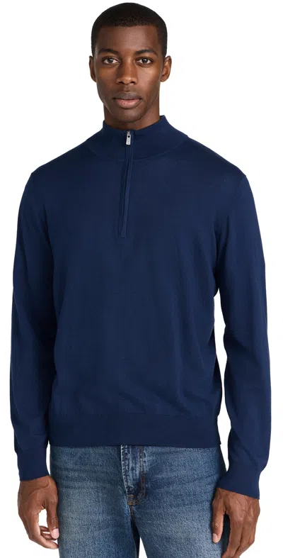 Faherty Movement Quarter Zip Sweater Marine Navy Heather