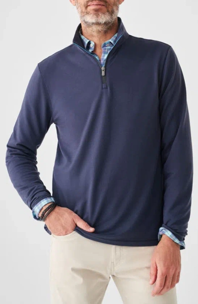 Faherty Movement Stripe Quarter Zip Pullover In Blue Nights