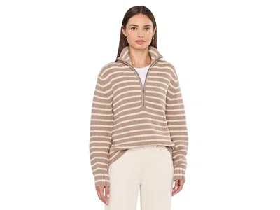 Faherty Northshore 1/4 Zip Women's Sweater Oatmeal Stripe: Lg, Cotton/wool In Multi