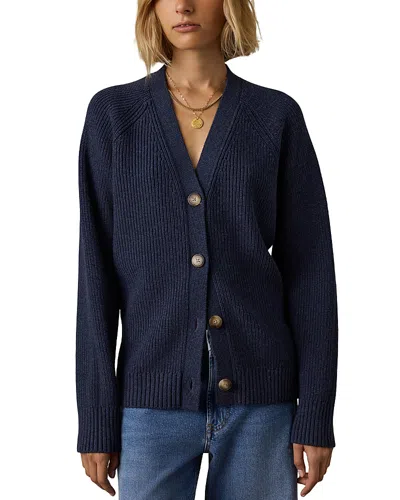 Faherty Northshore Cotton & Wool V Neck Cardigan In Blue