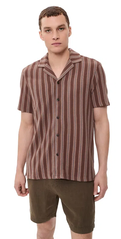 Faherty Oasis Camp Shirt Autumn Sky Stripe In Brown