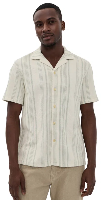 Faherty Oasis Knit Camp Shirt Sage Beach Stripe In Neutral