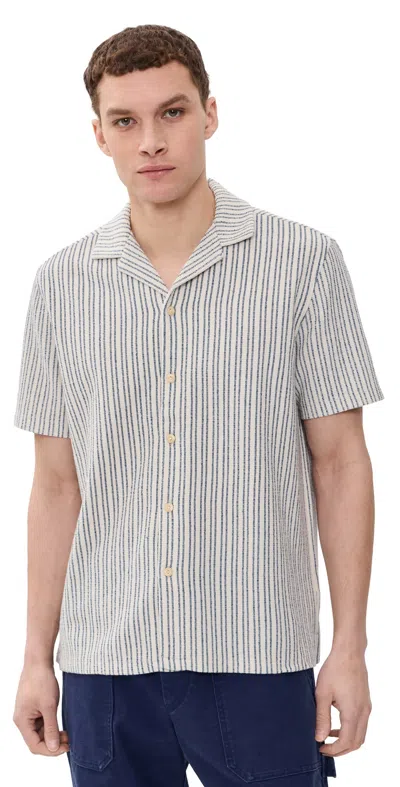 Faherty Oasis Knit Camp Shirt Shore Navy Stripe In Blue