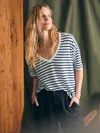 Faherty Oceanside Linen V-neck T-shirt In Ahoy Stripe