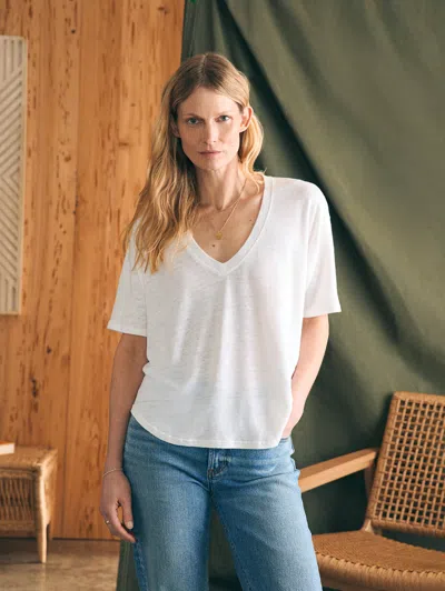 Faherty Oceanside Linen V-neck T-shirt In White