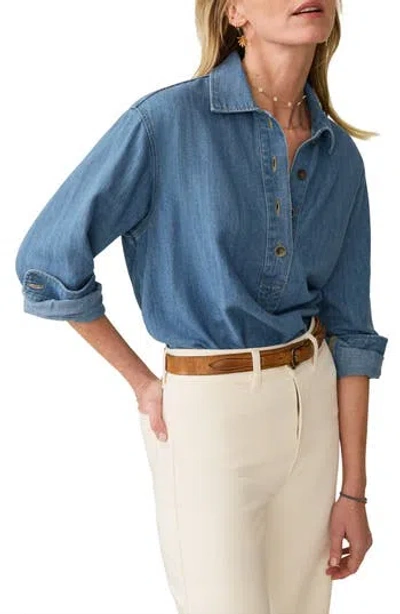Faherty Oceanview Organic Cotton & Linen Denim Popover Top In Blue
