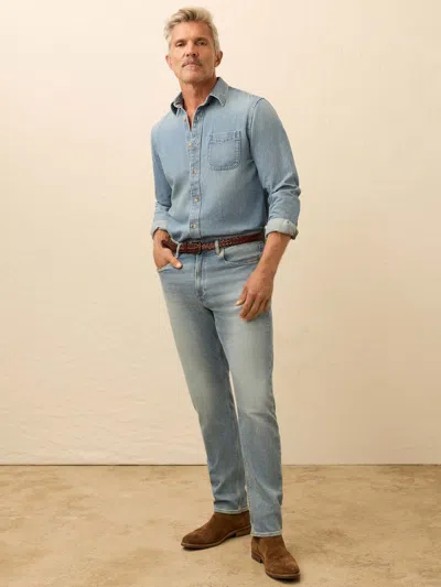 Faherty Organic Denim Button Down Shirt In Blue