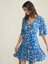Faherty Orinda Tie Waist Button-up Crepe Minidress In Blue