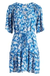 Faherty Orinda Tie Waist Button-up Crepe Minidress In Blue