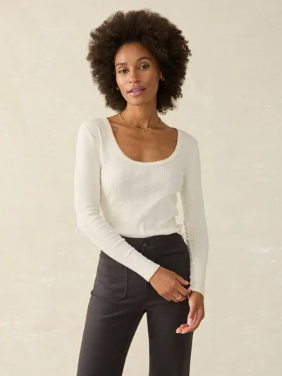Faherty Pacific Pointelle Scoop Neck In Egret