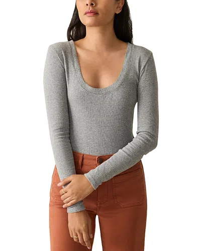 Faherty Pacific Pointelle Scoop Neck Top In Stonehill Heather