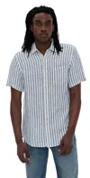 Faherty Palma Basketweave Linen Short Sleeve Shirt Horizon Ivory Stripe